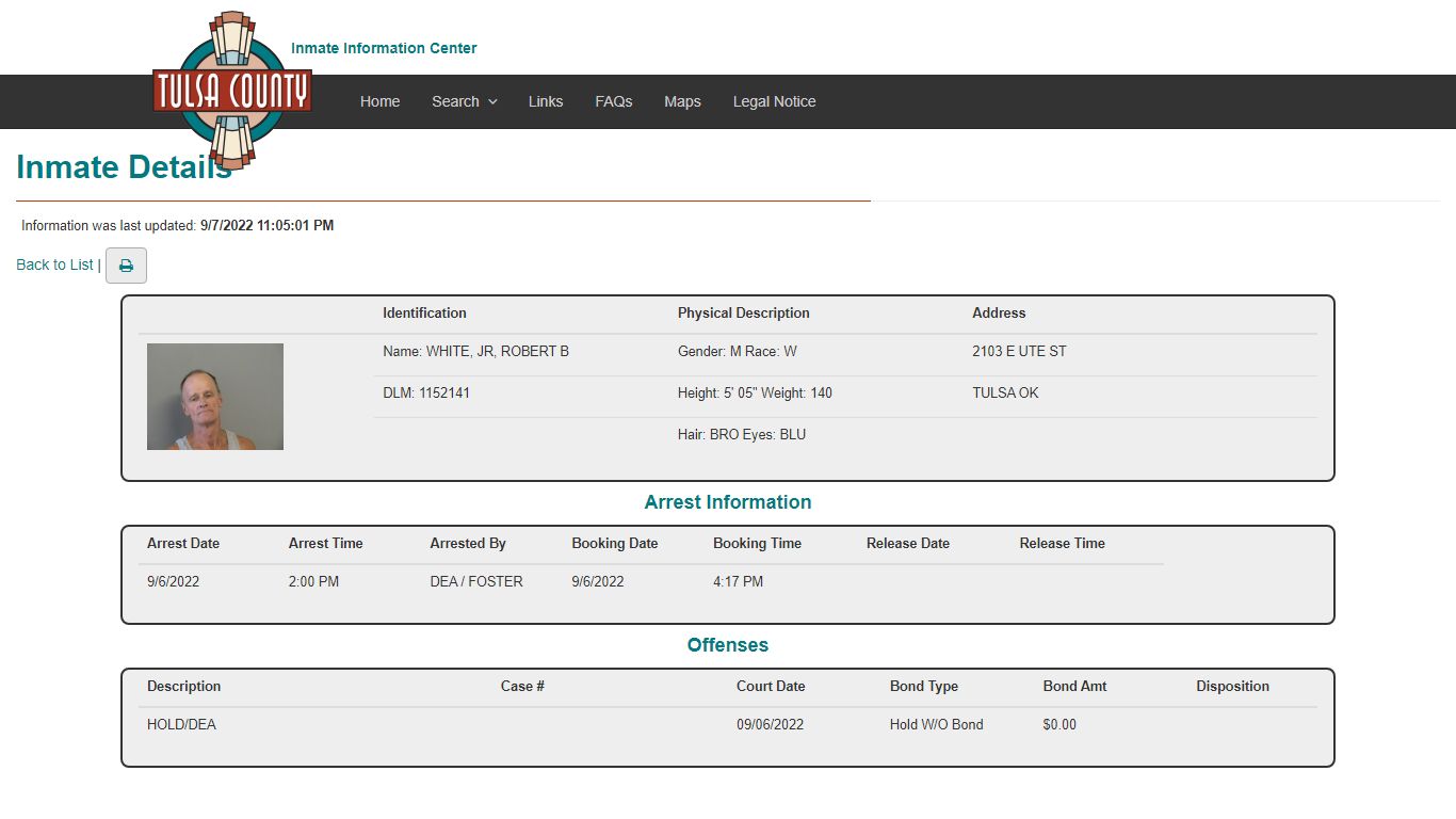 Details - Inmate Information Center - Tulsa County, Oklahoma